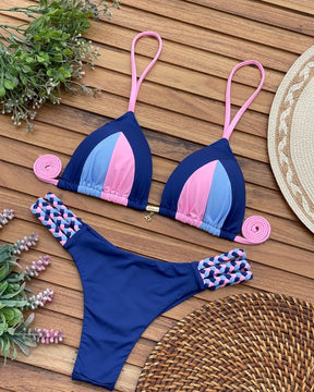 Biquíni Conjunto 3 Tranças - Multicolor Marinho Rosa Bebê e Azul